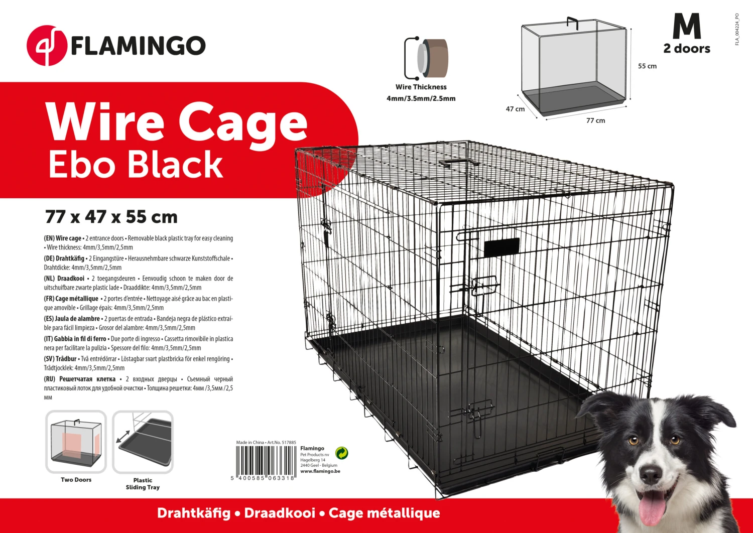 Flamingo Cage Pour Chien Ebo Noir M 77x47x55cm 4 Flamingo Cage Pour Chien Ebo Noir M 77x47x55cm – Image 2